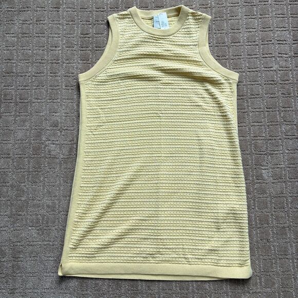 Varley x Anthropologie Mini Shift Dress Women's L Butter Yellow Sleeveless Knit - Picture 2 of 7